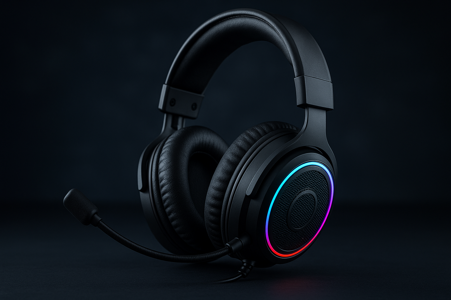 Et svart gaming headset